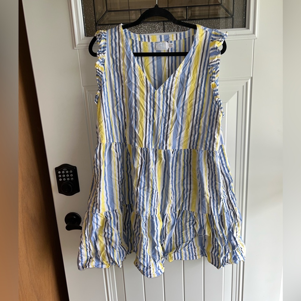Time & Tru Striped Ruffled Sleeve Dress Size Large